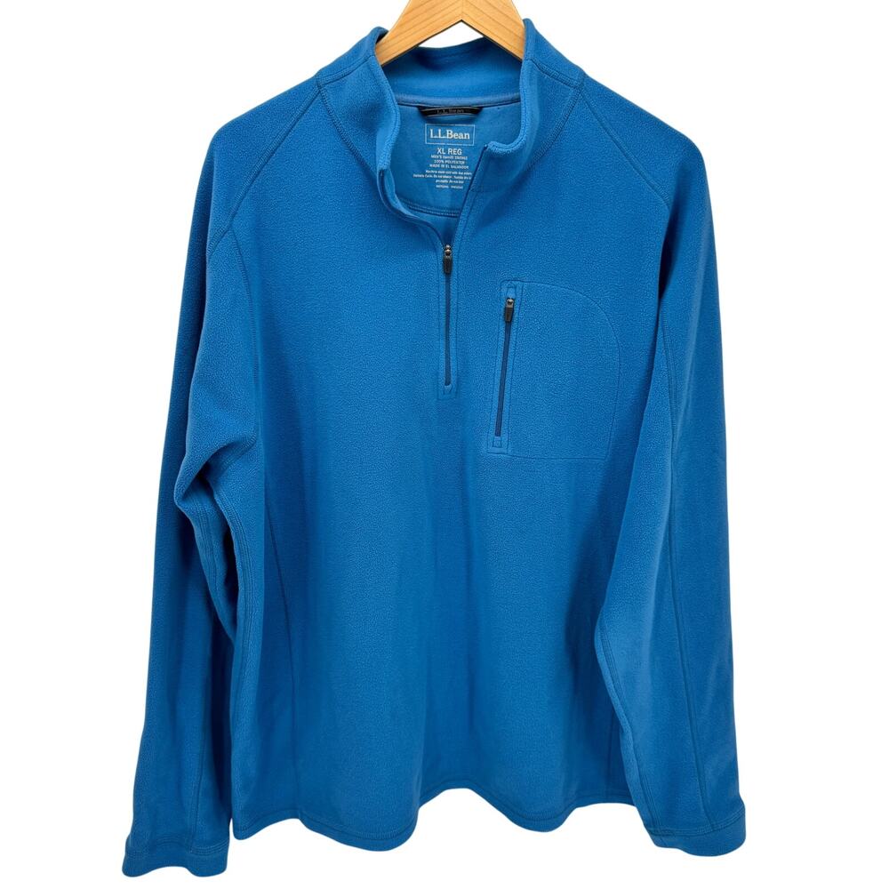 LL Bean Fleece Jacket Mens XL Blue 1/4 Zip Pullover Long Sleeve Chest Pocket
